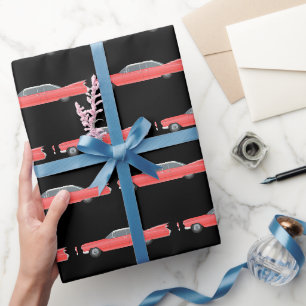 PINK CLASSIC CAR CHRISTMAS WRAPPING PAPER