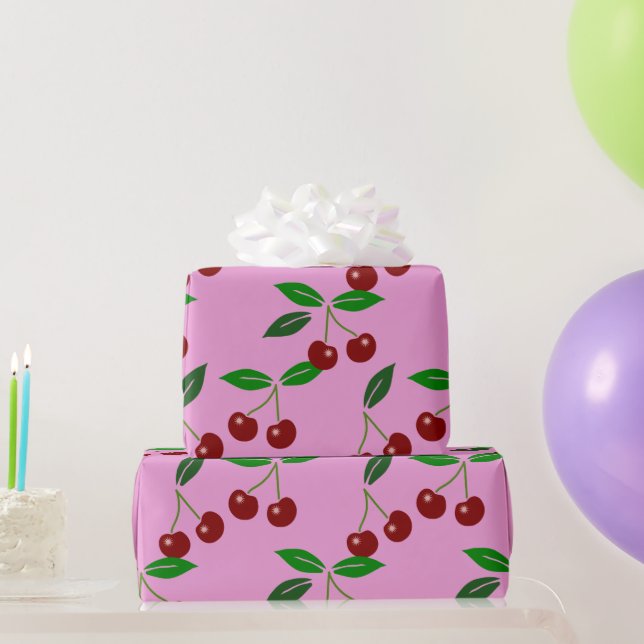 Pink Classic Cherry Fruit Leaf Choose colour WP Wrapping Paper (Party Gifts)