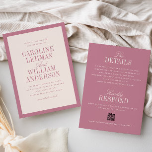 Pink Classic Elegant Double-Sided Wedding  Invitation
