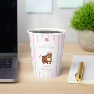 Pink Classic Stripe We Can Bearly Wait Baby Shower Paper Cups