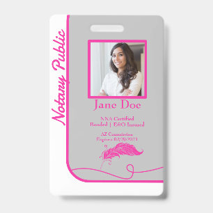 Pink Classic Style Notary Public ID Badge QR Code