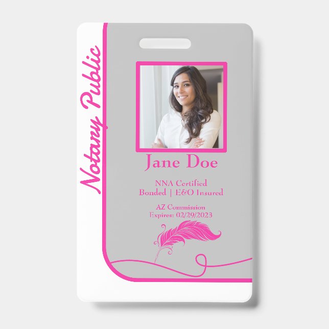 Pink Classic Style Notary Public ID Badge QR Code (Front)