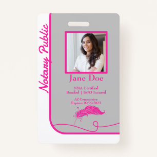 Pink Classic Style Notary Public ID Badge QR Code