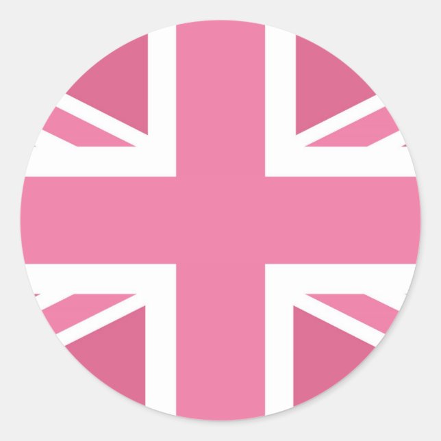 Pink Classic Union Jack British(UK) Flag Round Sticker (Front)