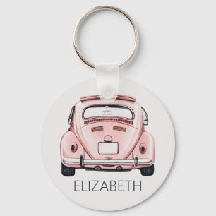 Pink Classic Vintage Buggy Bug Car Personalised Key Ring