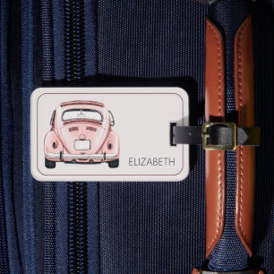Pink Classic Vintage Buggy Bug Car Personalised Luggage Tag