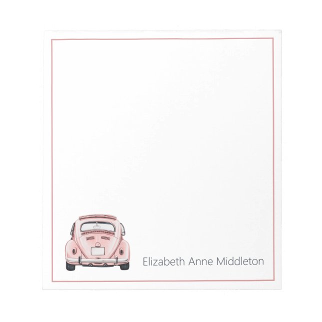 Pink Classic Vintage Buggy Bug Car Personalised Notepad (Front)