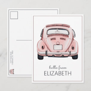 Pink Classic Vintage Buggy Bug Car Personalised Postcard