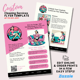 ⭐️Pink Cleaning Business Flyer Template Retro 50s