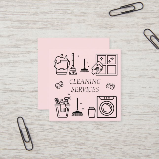 Pink Cleaning Services Commercial Domestic  Square Business Card (Front/Back In Situ)