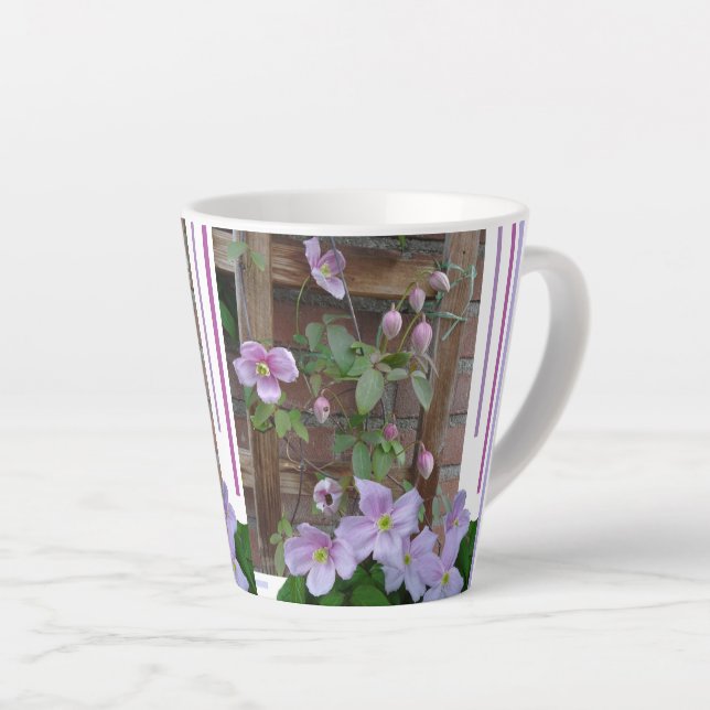 Pink Clematis Flowers Latte Mug (Right Angle)