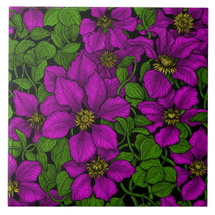 Pink Clematis vine Ceramic Tile