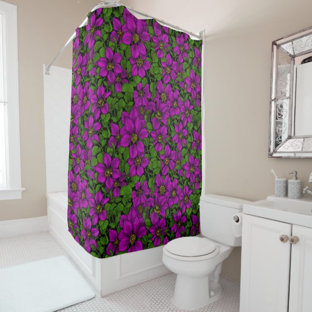 Pink Clematis vine Shower Curtain (In Situ)