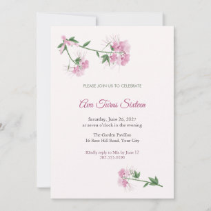 Pink Cleome Spider Flower Sweet 16 Invitation
