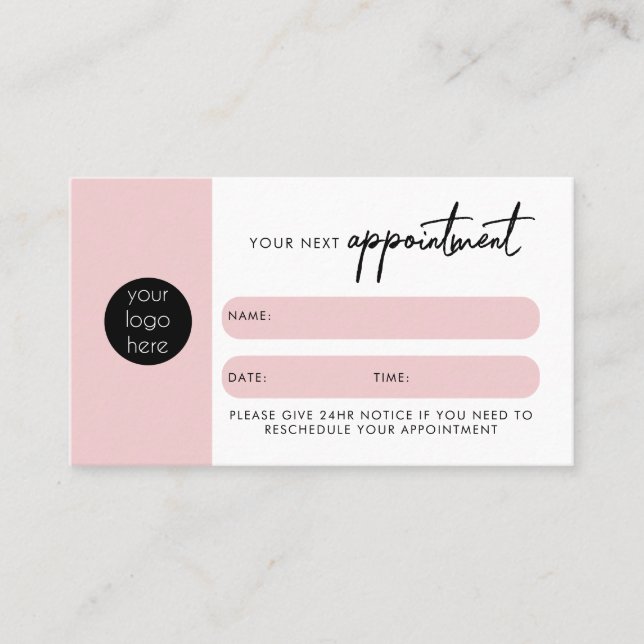 Pink Client Appointment Card QR Code Business Logo (Front)