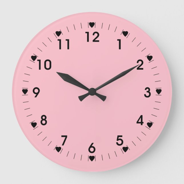 Pink Clock with Black Hearts and Numbers (Front)