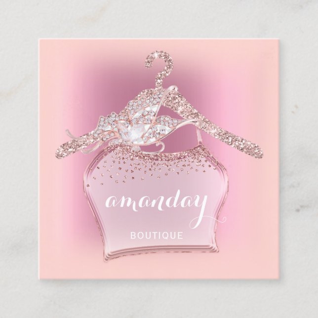 Pink Cloth Hanger Diamond Fashion Boutique Square Business Card (Front)