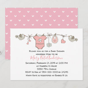 Pink Clothes Line It's a Girl BABY SHOWER Invitation