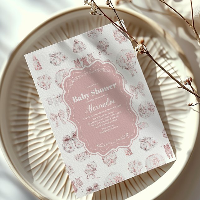 Pink Clothes Toile De Jouy Baby Shower Invitation (Creator Uploaded)
