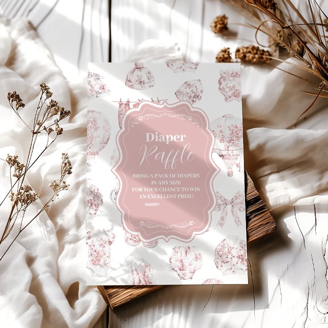 Pink Clothes Toile De Jouy Diapper Raffle Enclosure Card (Creator Uploaded)