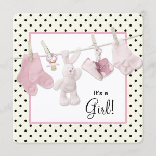 Pink Clothesline Baby Girl Shower Invitation