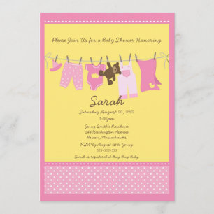 Pink Clothesline Baby Shower Invitation