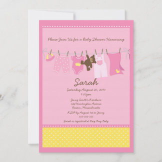 Pink Clothesline Baby Shower Invitation