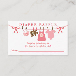Pink Clothesline Girl Baby Shower Diaper Raffle Enclosure Card