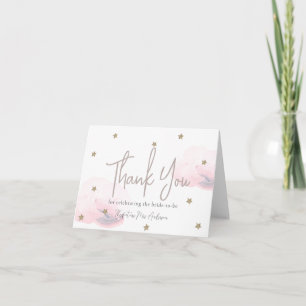 Pink Cloud 9 Gold Star Bridal Shower Thank You Card