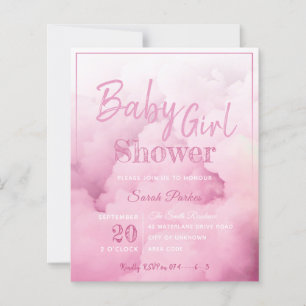 Pink Cloud Baby Girl Baby Shower Invitation