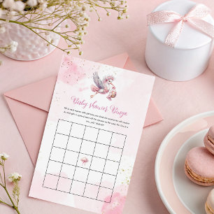 Pink Cloud Baby Shower Bingo with Stork Design