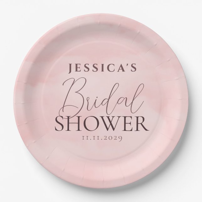 Pink Cloud Elegant Calligraphy Bridal Shower Paper Plate (Front)