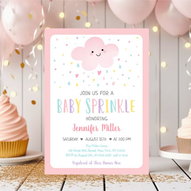 Pink Cloud Girl Baby Sprinkle Invitation (Creator Uploaded)