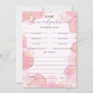 Pink Cloud Gold Glitter Baby Shower Advice Card