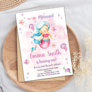Pink Cloud Mermaid Birthday Invitation