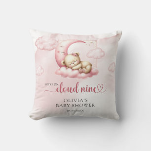Pink cloud nine teddy bear girl baby shower cushion