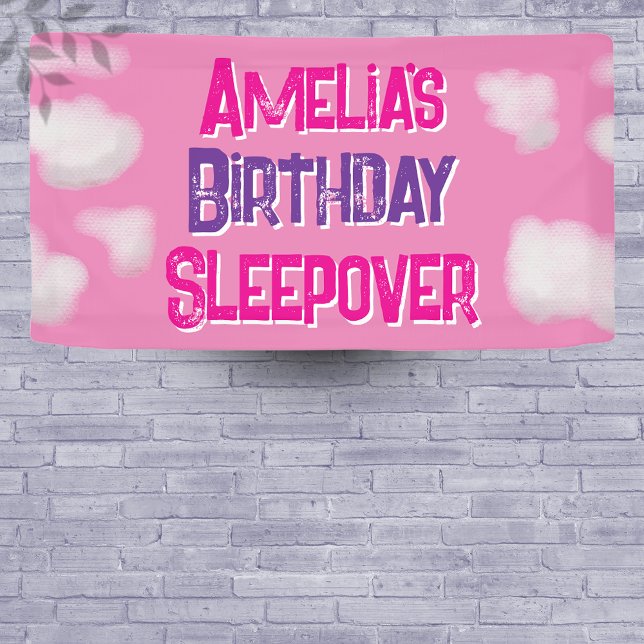 Pink Cloud Personalised Birthday Sleepover Banner (Creator Uploaded)