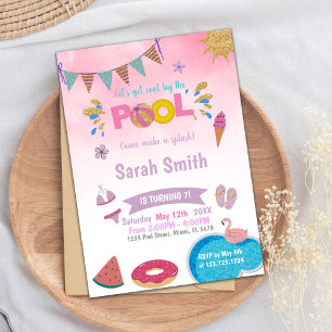 Pink Cloud Pool Birthday Invitations