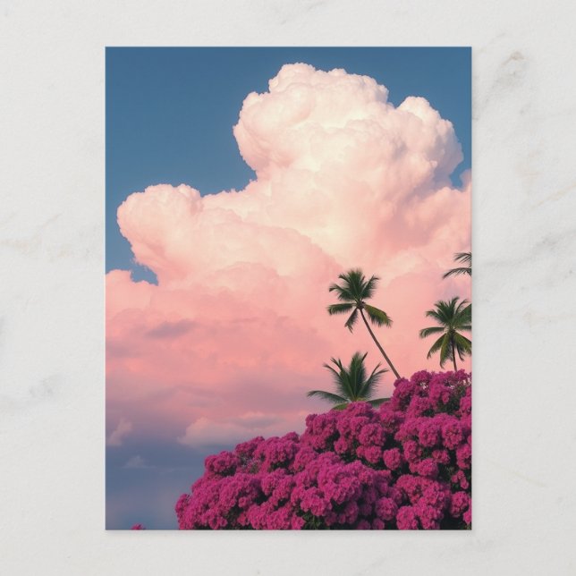 Pink Clouds and Blooming Bush Photography Art Postcard (Front)