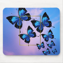 Pink Clouds and Blue Butterflies Mouse Pad