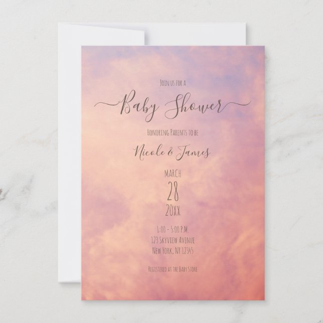 Pink Clouds Dreamy Celestial Sky Baby Shower   Invitation (Front)