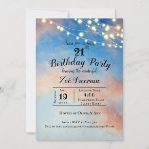 Pink Clouds in Sky Blue 21st Birthday Invitation