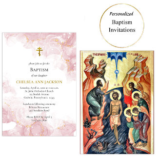 Pink Clouds Orthodox Baptism Invitation