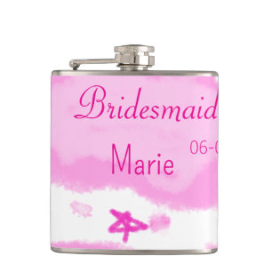pink clouds pastel stars bridesmaid girly modern hip flask