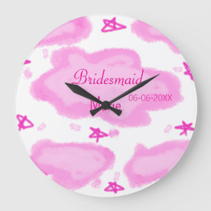 pink clouds pastel stars bridesmaid girly modern large clock