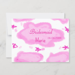 pink clouds pastel stars bridesmaid girly modern postcard