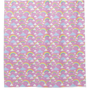 Pink Clouds, Rainbows, and Stars Background Shower Curtain
