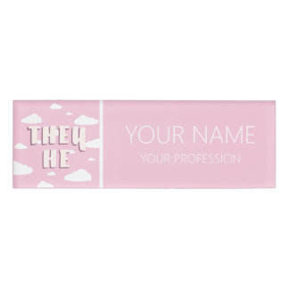 Pink Clouds They He Pronouns Name Tag