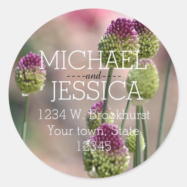 Pink Clover Flowers Personalised address Classic Round Sticker (Front)