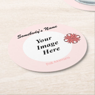 Pink Clover Ribbon Template Round Paper Coaster